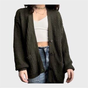 American Eagle Knit Cardigan Womens Small Olive Green oversized cottage chunky
